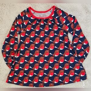 Mini Boden Girls Navy Cotton Long-sleeve Tunic with Red Bird Print Size 7-8